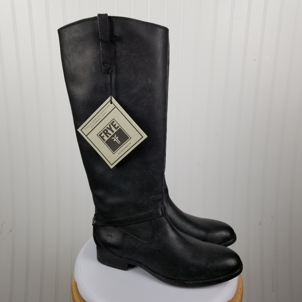Frye Womens Lindsay Plate Black Riding Harness Boots Size 6.5 Tall Leather Heel - Picture 13 of 13